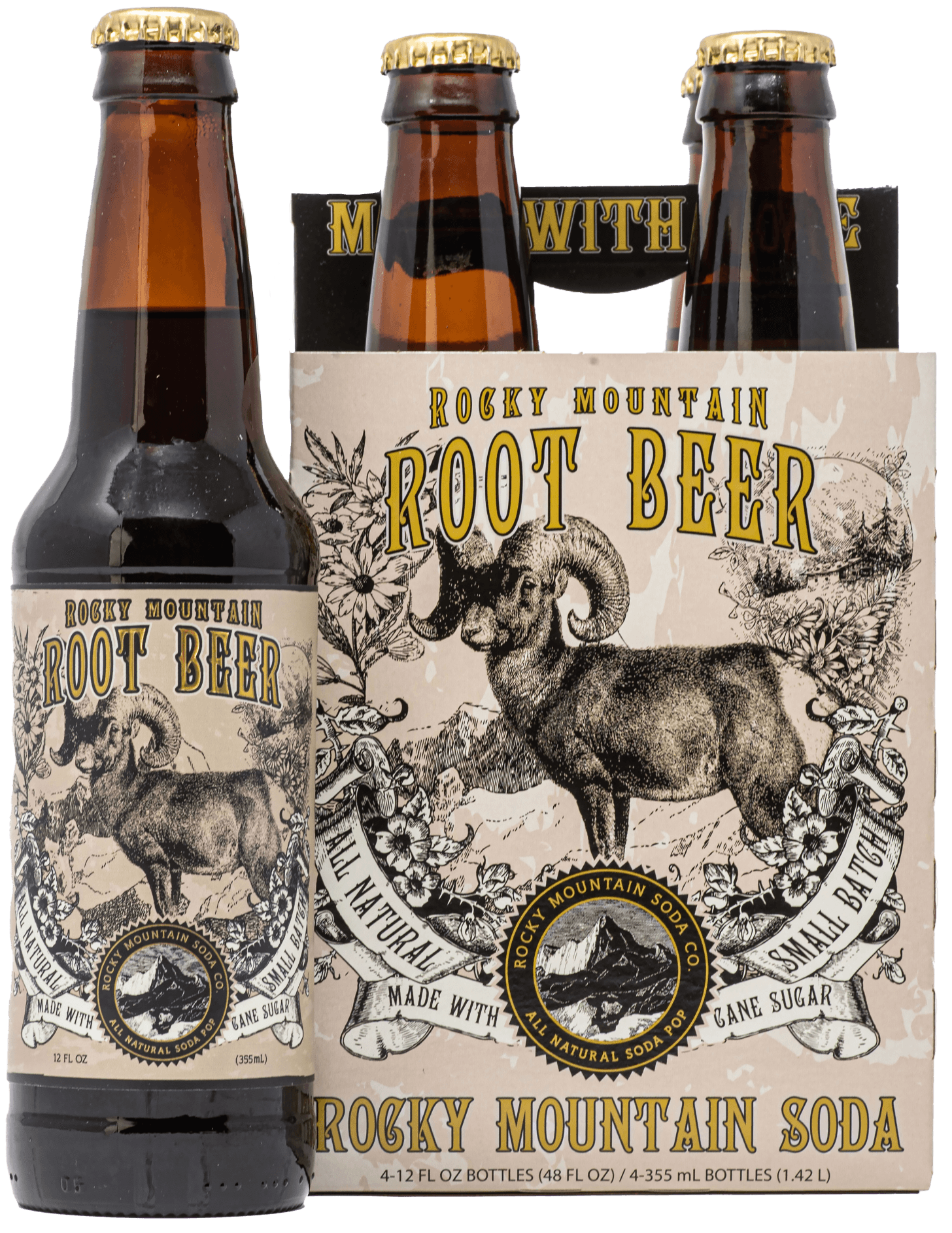 NA-ROCKY MOUNTAIN SODA ROOT BEER 12OZ BTL 4PK
