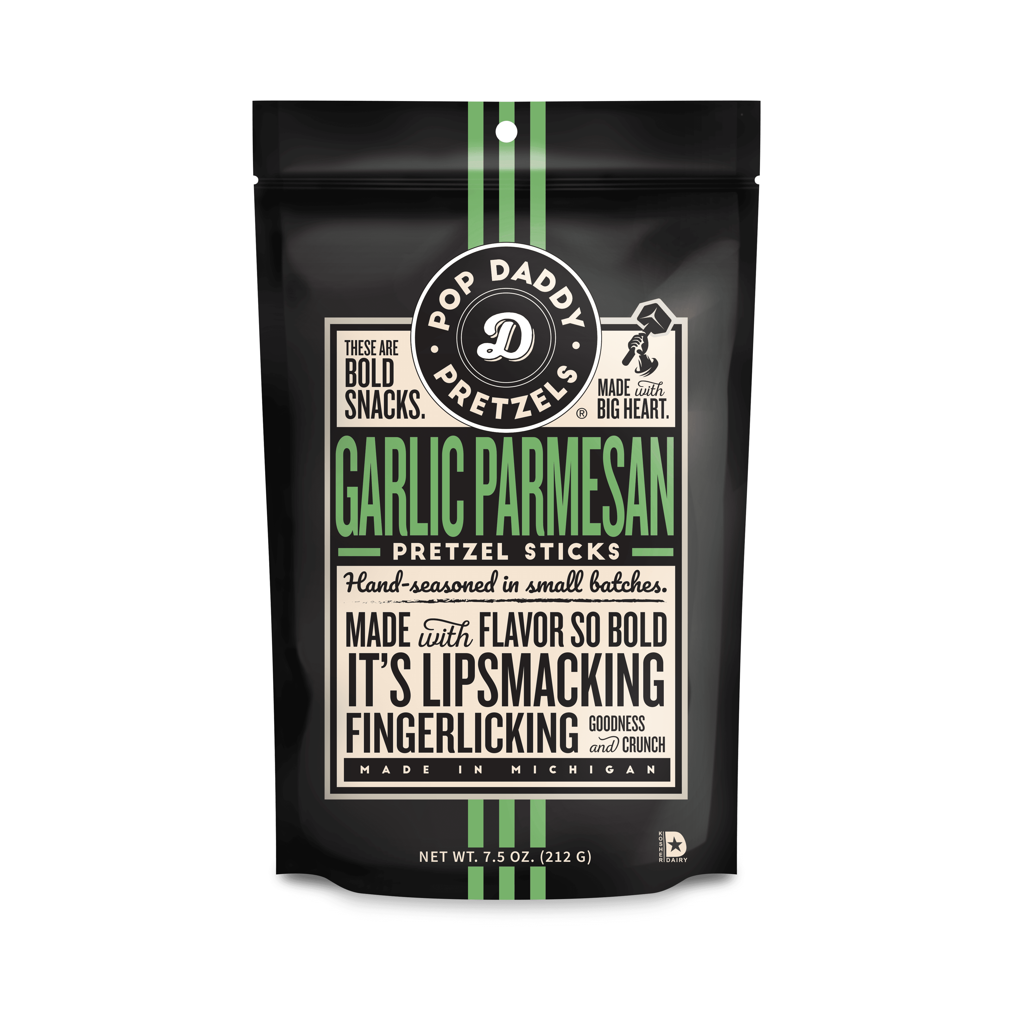 POP DADDY PRETZELS GARLIC PARMESAN 7.5OZ