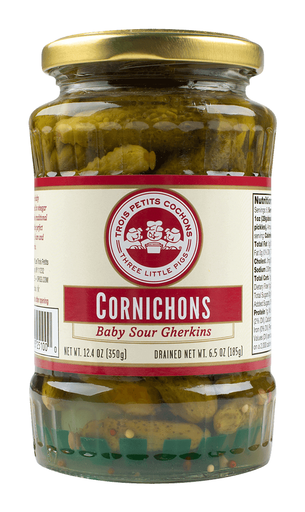 THREE PIGS CORNICHONS RETAIL 12.4OZ
