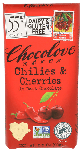 CHOCOLOVE BAR CHILLIES & CHERRIES 3.2OZ